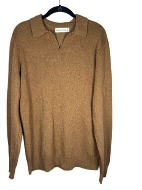 Mutual Weave Wool‎ Cotton Blend Sweater Polo Heathered Brown Size Men's M NWT